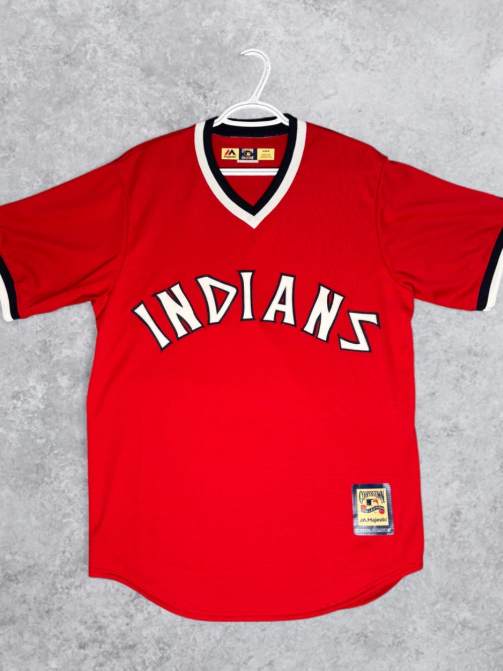 Vintage Majestic Cooperstown Collection Cleveland Indians V-Neck Jersey Size M